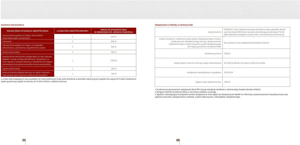 wypożyczenie samochodu zastępczego na czas naprawy pojazdu, nocleg w hotelu dla kierowcy i pasażerów na czas naprawy, transport kierowcy i pasażerów do miejsca zamieszkania lub pokrycie kosztów