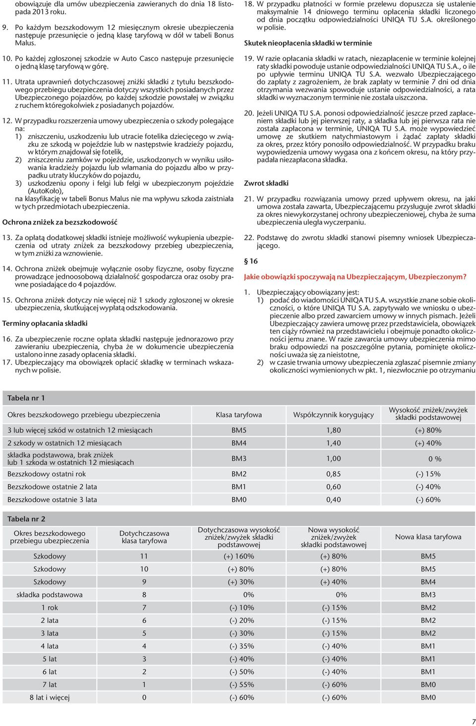 Po każdej zgłoszonej szkodzie w Auto Casco następuje przesunięcie o jedną klasę taryfową w górę. 11.