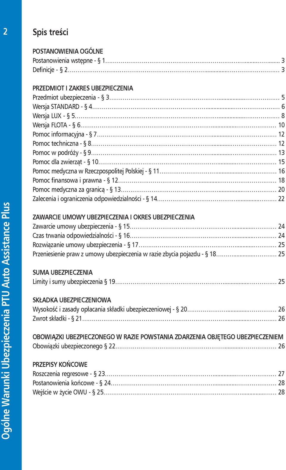 .. 16 Pomoc finansowa i prawna - 12... 18 Pomoc medyczna za granicą - 13... 20 Zalecenia i ograniczenia odpowiedzialności - 14.