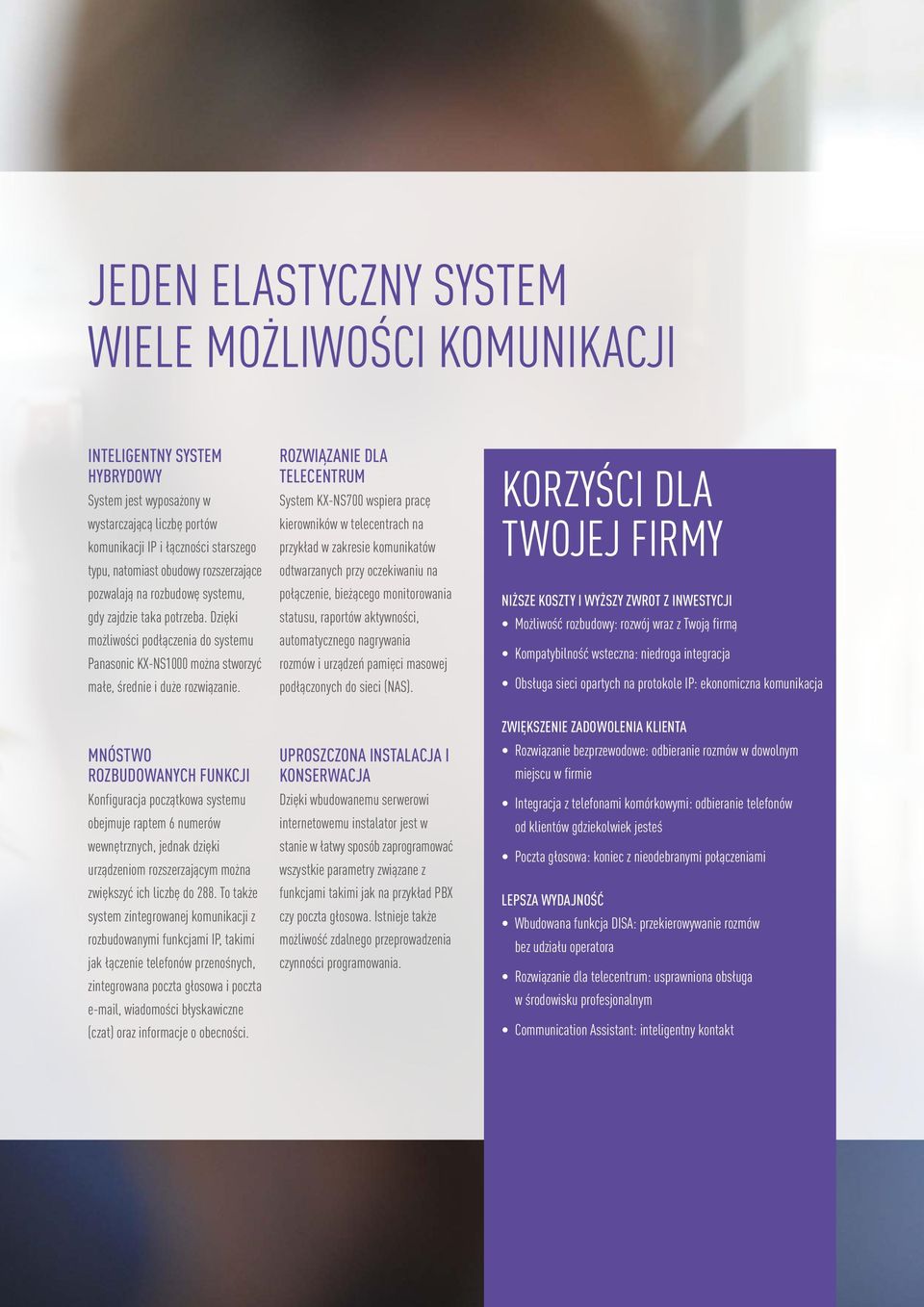 MNÓSTWO ROZBUDOWANYCH FUNKCJI Konfiguracja początkowa systemu obejmuje raptem 6 numerów wewnętrznych, jednak dzięki urządzeniom rozszerzającym można zwiększyć ich liczbę do 288.