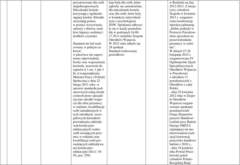 Standard nie był realizowany w pełnym zakresie: w placówce nie zapewniono odpowiedniej liczby oraz wyposaŝenia łazienek, stosownie do zapisów 1 ust. 1 pkt 3 lit.