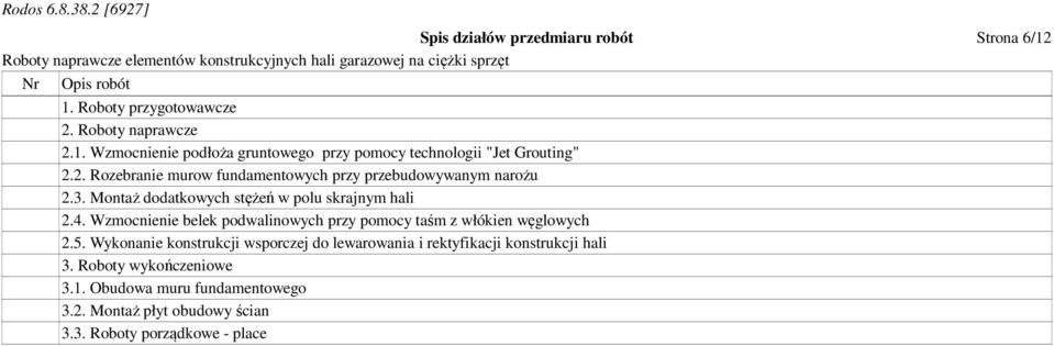 Wzmocnienie belek podwalinowych przy pomocy taśm z włókien węglowych 2.5.