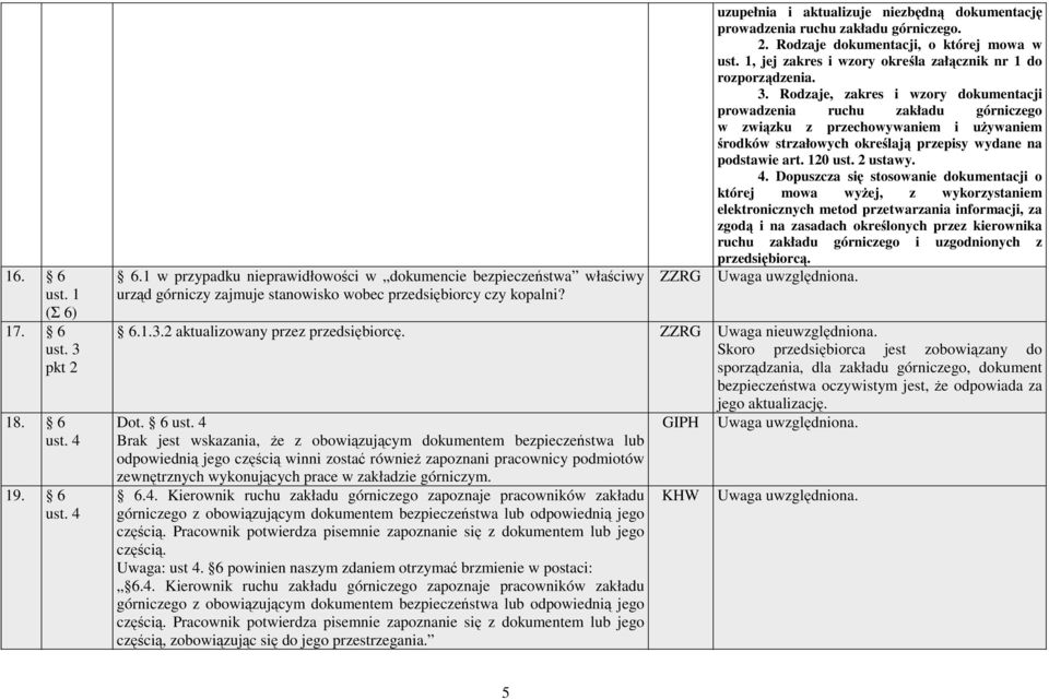 ZZRG uzupełnia i aktualizuje niezbędną dokumentację prowadzenia ruchu zakładu górniczego. 2. Rodzaje dokumentacji, o której mowa w ust. 1, jej zakres i wzory określa załącznik nr 1 do rozporządzenia.