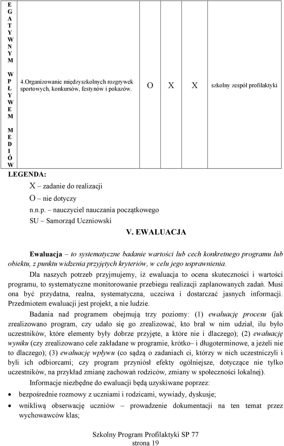 przyjmujemy, iż ewaluacja to ocena skuteczności i wartości programu, to systematyczne monitorowanie przebiegu realizacji zaplanowanych zadań usi ona być przydatna, realna, systematyczna, uczciwa i