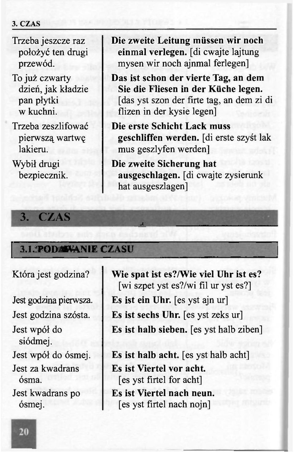 [das yst szon der firte tag, an dem zi di flizen in der kysie legen] Die erste Schicht Lack muss geschliffen werden. [di erste szyśt lak mus geszlyfen werden] Die zweite Sicherung hat ausgeschlagen.