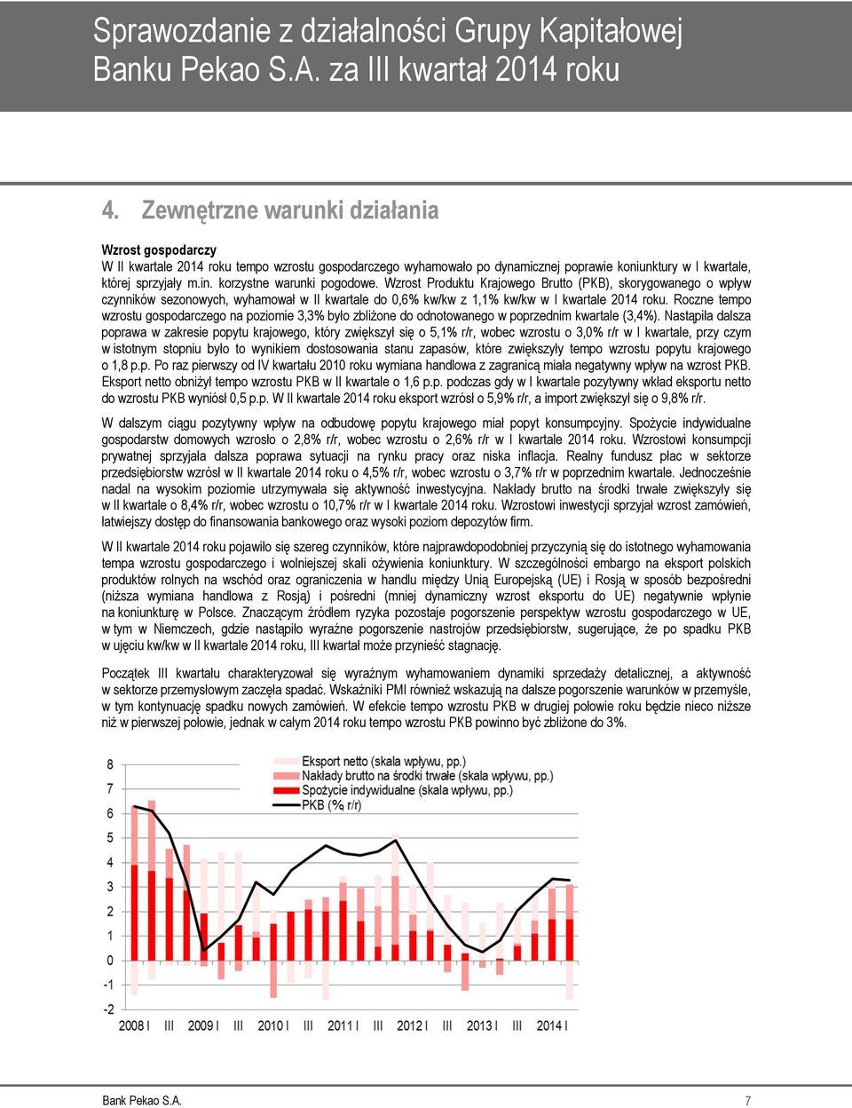 korzystne warunki pogodowe. Wzrost Produktu Krajowego Brutto (PKB), skorygowanego o wpływ czynników sezonowych, wyhamował w II kwartale do 0,6% kw/kw z 1,1% kw/kw w I kwartale 2014 roku.