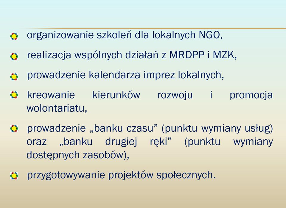 promocja wolontariatu, prowadzenie banku czasu (punktu wymiany usług) oraz banku