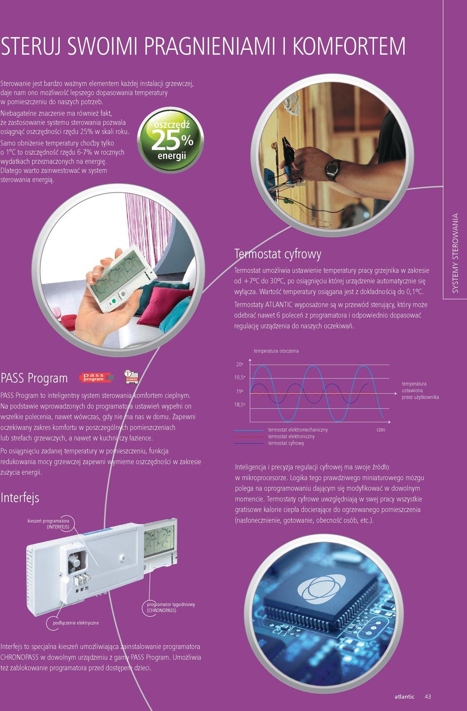 oszczędź 25% energii Termostat cyfrowy Termostat umożliwia ustawienie temperatury pracy grzejnika w zakresie od +7ºC do 30ºC, po osiągnięciu której urządzenie automatycznie się wyłącza.