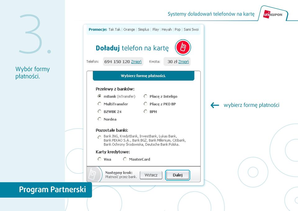 Wybór formy płatności.