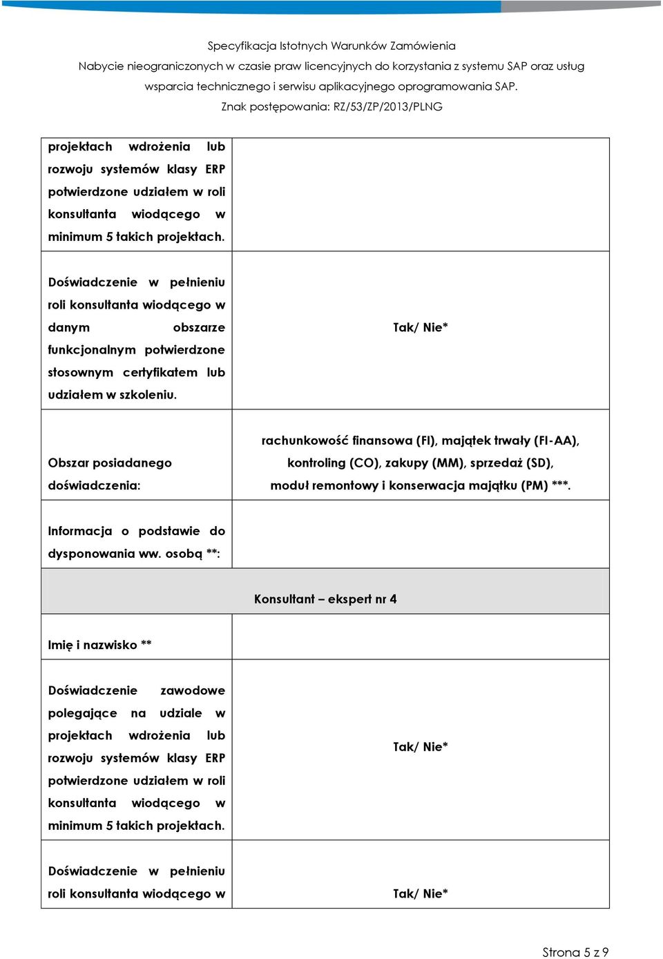 Konsultant ekspert nr 4 Doświadczenie