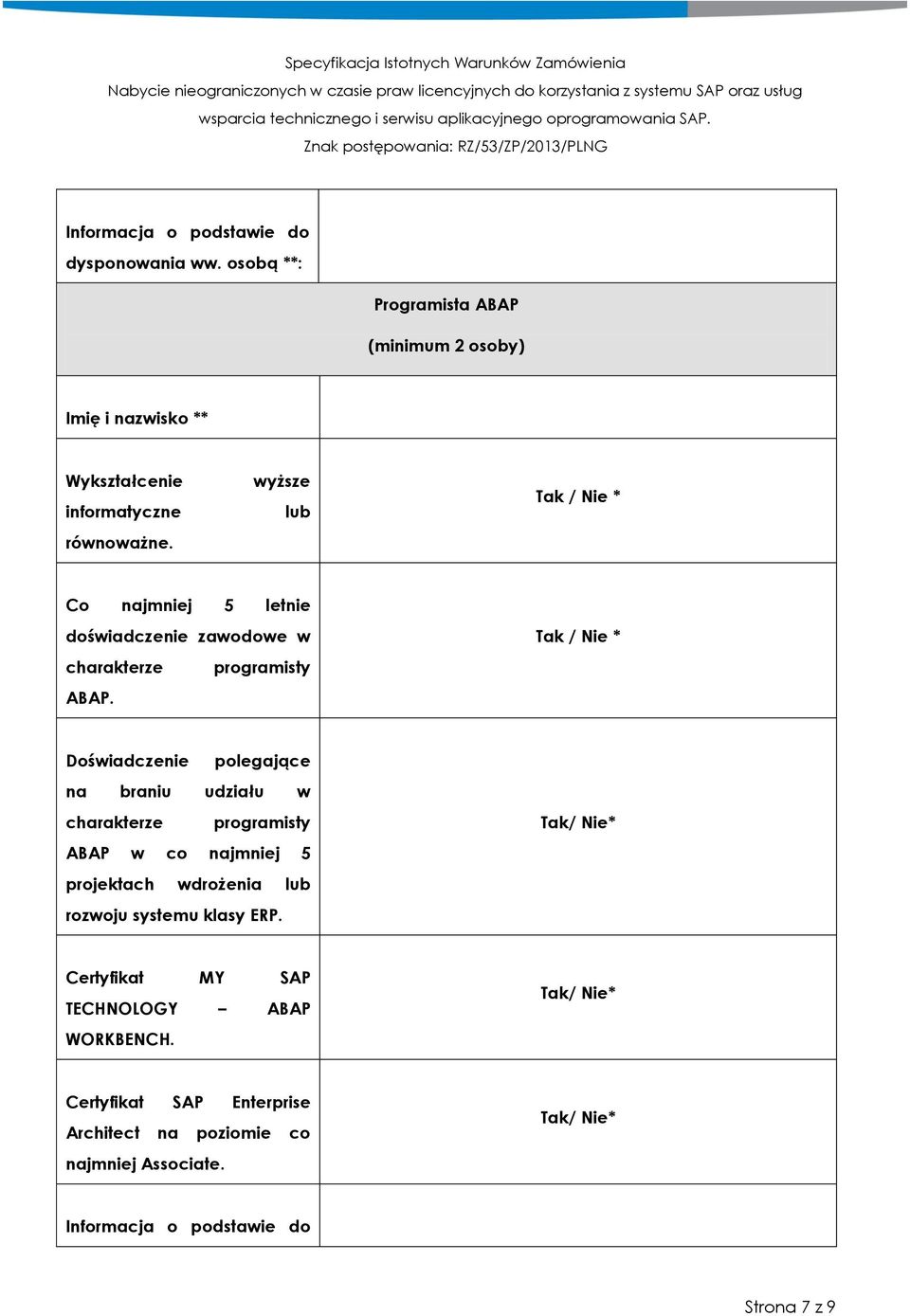 Doświadczenie polegające na braniu udziału w charakterze programisty ABAP w co najmniej 5 rozwoju