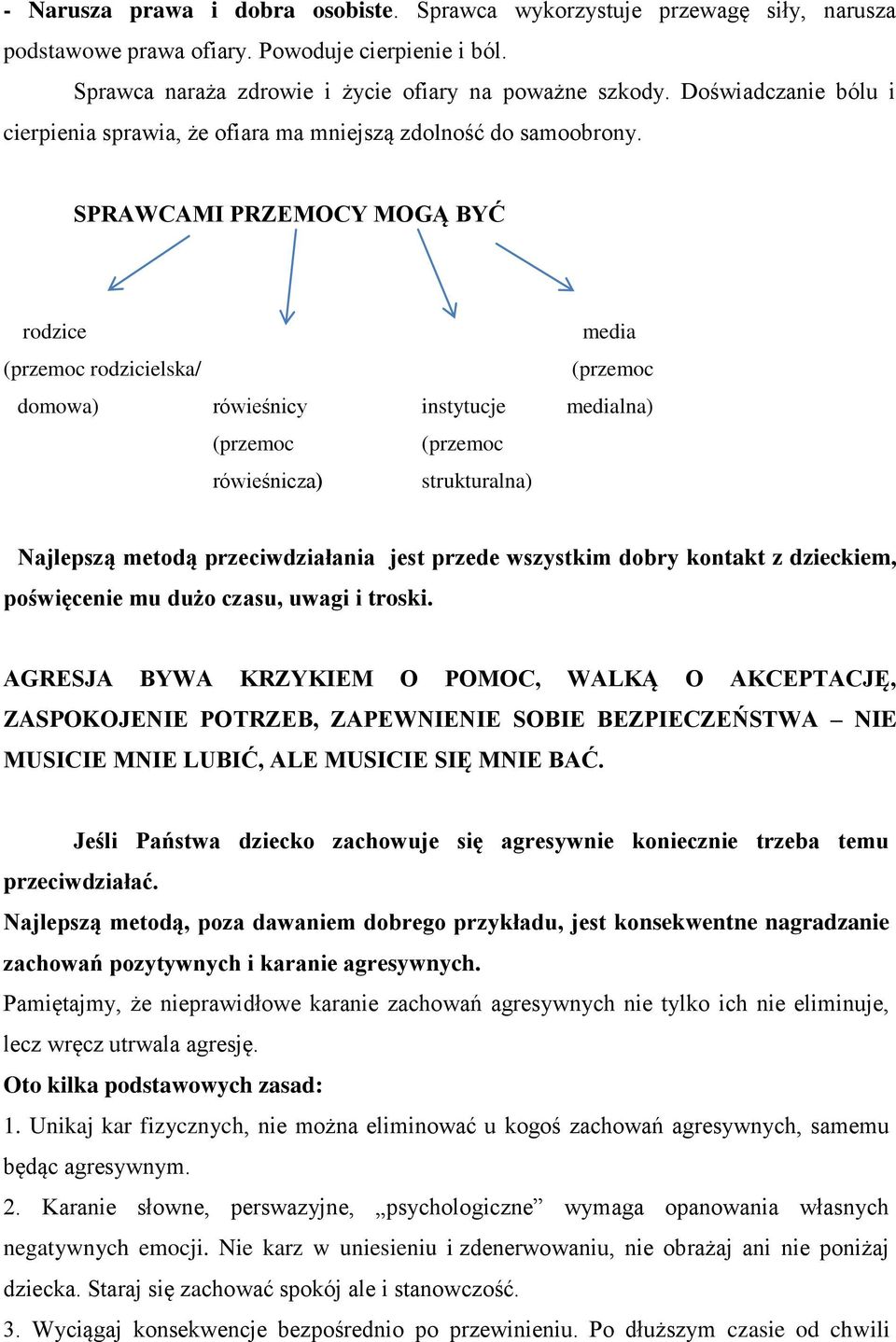 SPRAWCAMI PRZEMOCY MOGĄ BYĆ rodzice media (przemoc rodzicielska/ (przemoc domowa) rówieśnicy instytucje medialna) (przemoc (przemoc rówieśnicza) strukturalna) Najlepszą metodą przeciwdziałania jest