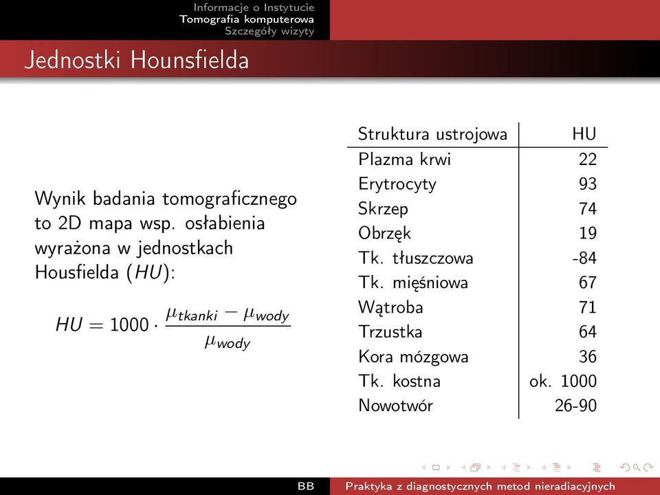 Struktura ustrojowa HU Plazma krwi 22 Erytrocyty 93 Skrzep 74 Obrzęk 19 Tk.