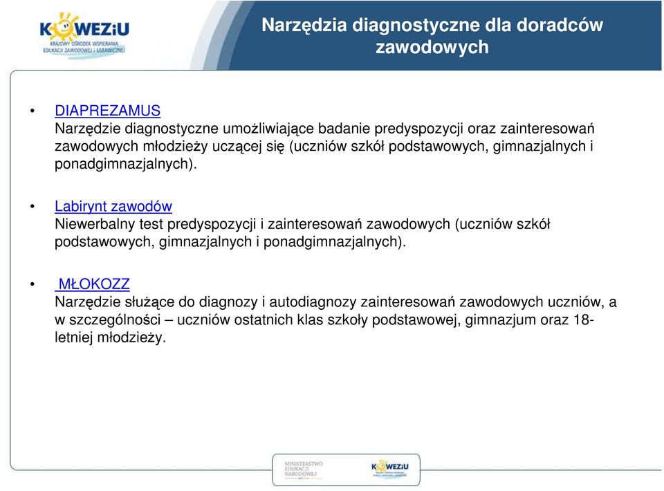 Labirynt zawodów Niewerbalny test predyspozycji i zainteresowań zawodowych (uczniów szkół podstawowych, gimnazjalnych i