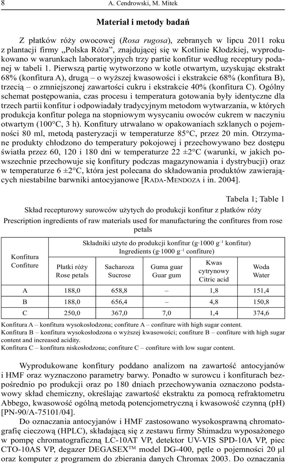 laboratoryjnych trzy partie konfitur wed ug receptury podanej w tabeli 1.