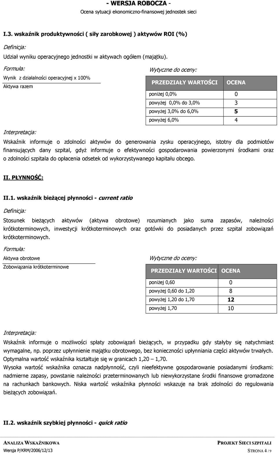 operacyjnego, istotny dla podmiotów finansujących dany szpital, gdyż informuje o efektywności gospodarowania powierzonymi środkami oraz o zdolności szpitala do opłacenia odsetek od wykorzystywanego