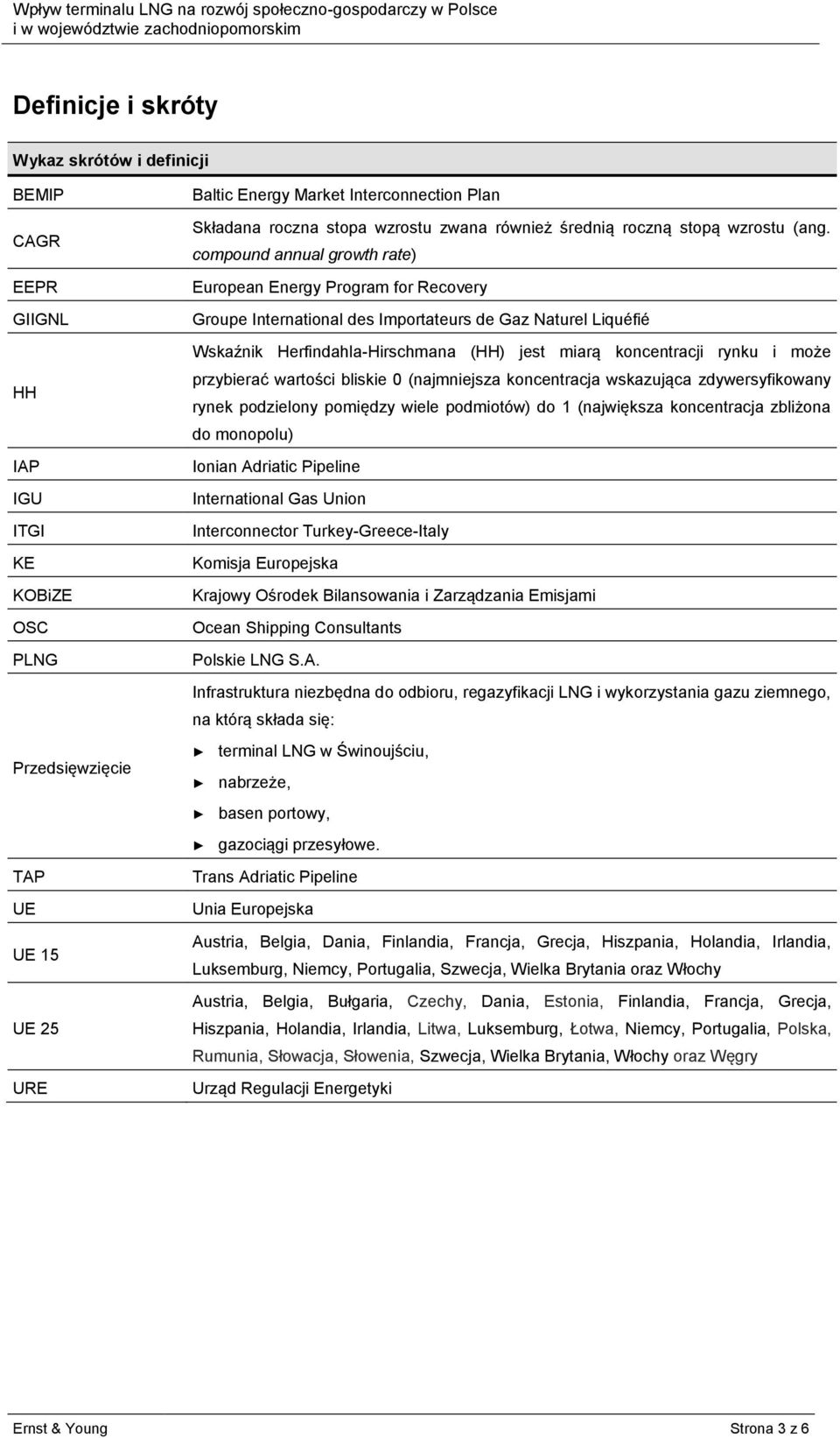 compound annual growth rate) European Energy Program for Recovery Groupe International des Importateurs de Gaz Naturel Liquéfié Wskaźnik Herfindahla-Hirschmana (HH) jest miarą koncentracji rynku i