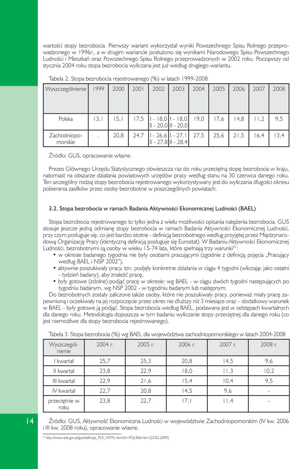 Począwszy od stycznia 2004 roku stopa bezrobocia wyliczana jest już według drugiego wariantu. Tabela 2.