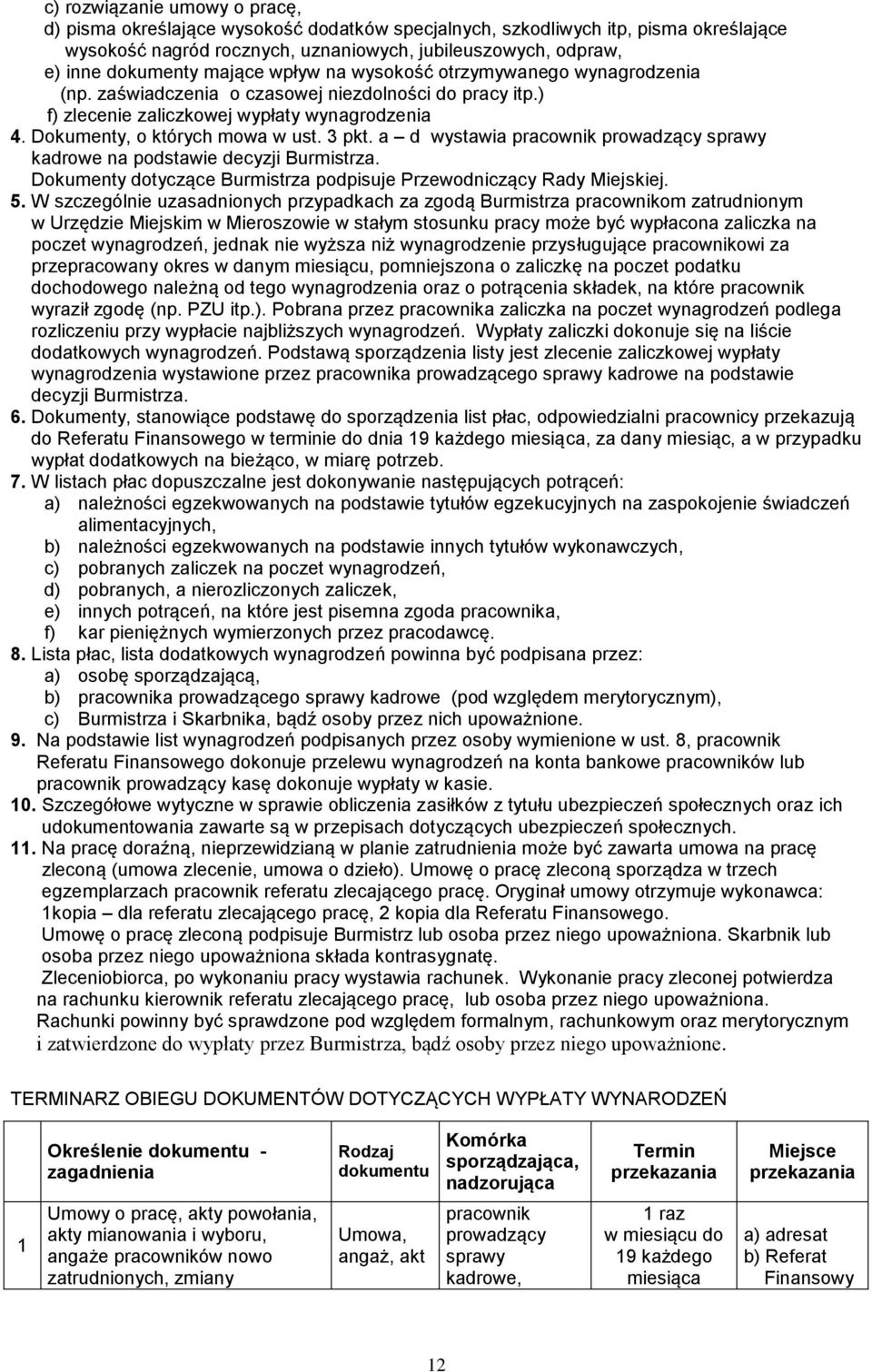 a d wystawia pracownik prowadzący sprawy kadrowe na podstawie decyzji Burmistrza. Dokumenty dotyczące Burmistrza podpisuje Przewodniczący Rady Miejskiej. 5.