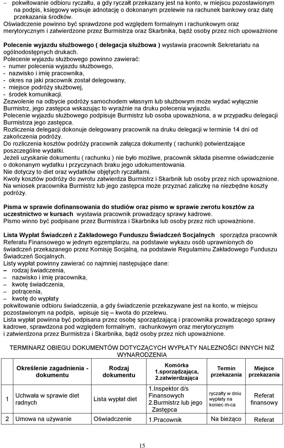 Oświadczenie powinno być sprawdzone pod względem formalnym i rachunkowym oraz merytorycznym i zatwierdzone przez Burmistrza oraz Skarbnika, bądź osoby przez nich Polecenie wyjazdu służbowego (