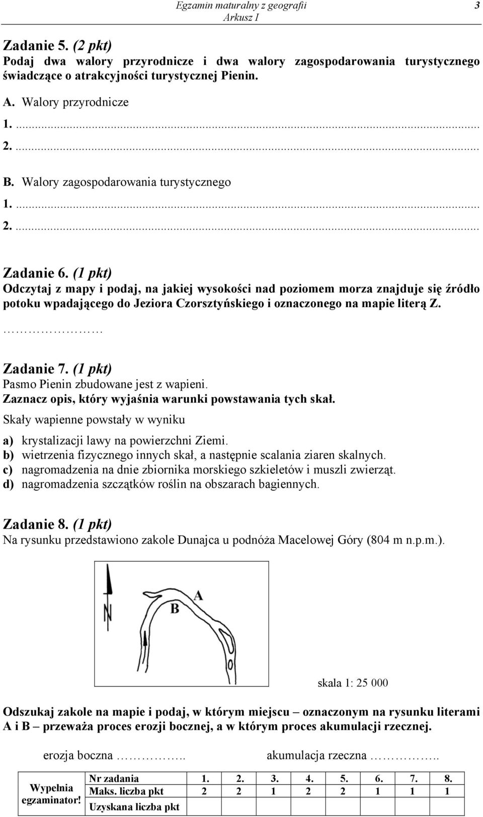 (1 pkt) Odczytaj z mapy i podaj, na jakiej wysokości nad poziomem morza znajduje się źródło potoku wpadającego do Jeziora Czorsztyńskiego i oznaczonego na mapie literą Z. Zadanie 7.