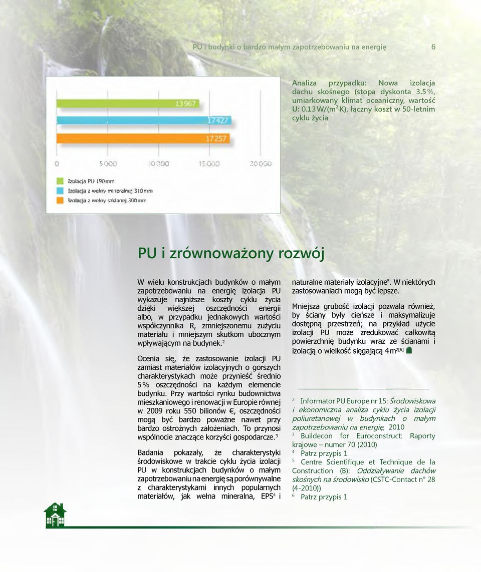 konstrukcjach budynków o małym zapotrzebowaniu na energię izolacja PU wykazuje najniższe koszty cyklu życia dzięki większej oszczędności energii albo, w przypadku jednakowych wartości współczynnika