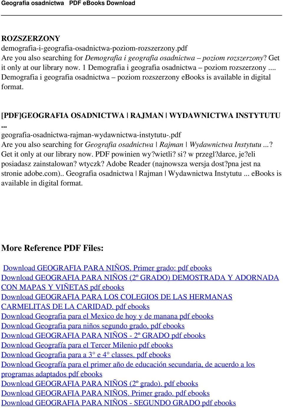 [PDF]GEOGRAFIA OSADNICTWA RAJMAN WYDAWNICTWA INSTYTUTU... geografia-osadnictwa-rajman-wydawnictwa-instytutu-.pdf Are you also searching for Geografia osadnictwa Rajman Wydawnictwa Instytutu.