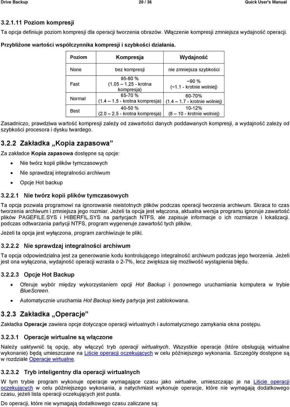 25 - krotna kompresja) 65-70 % (1.4 1.