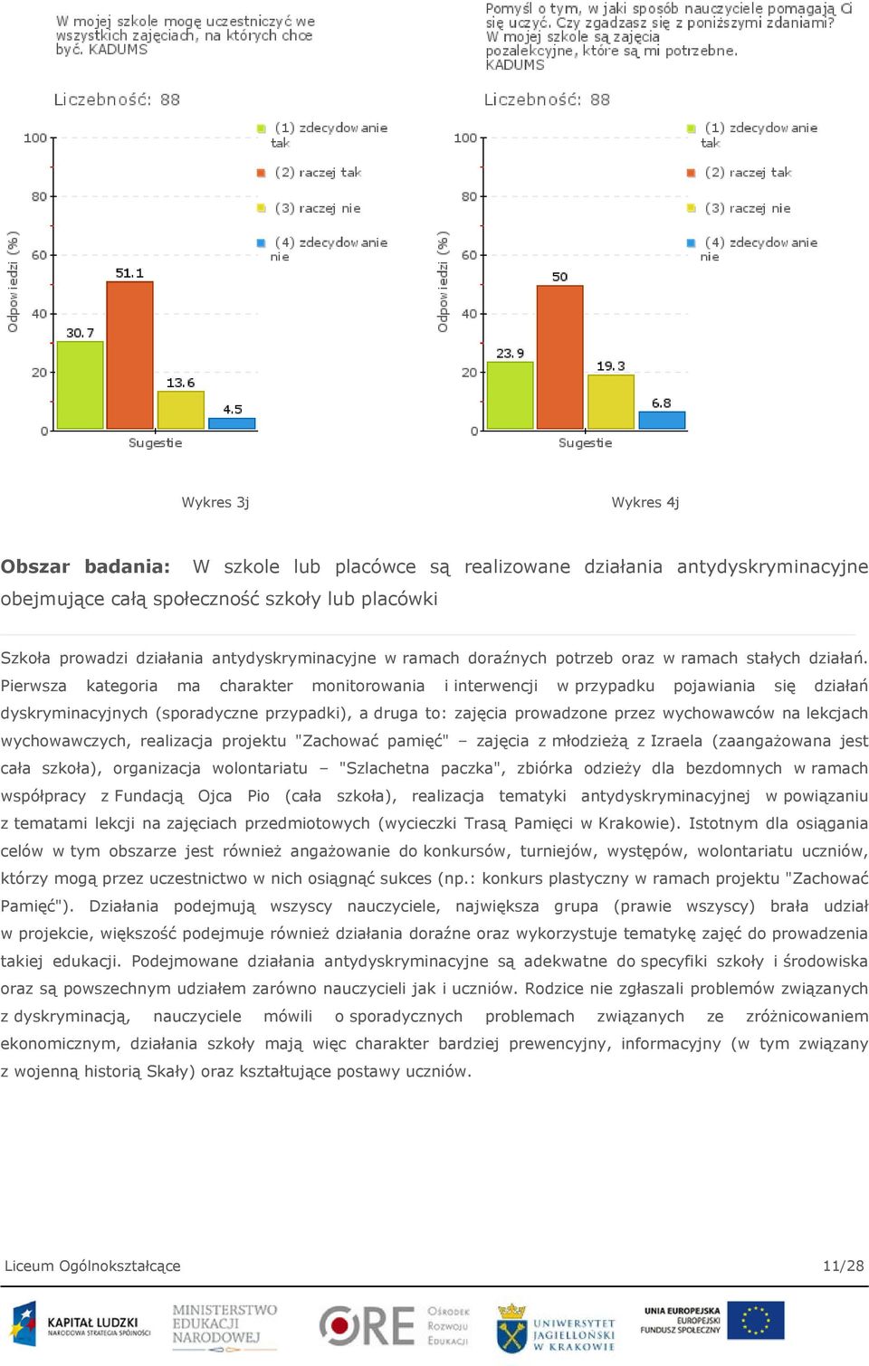 Pierwsza kategoria ma charakter monitorowania i interwencji w przypadku pojawiania się działań dyskryminacyjnych (sporadyczne przypadki), a druga to: zajęcia prowadzone przez wychowawców na lekcjach