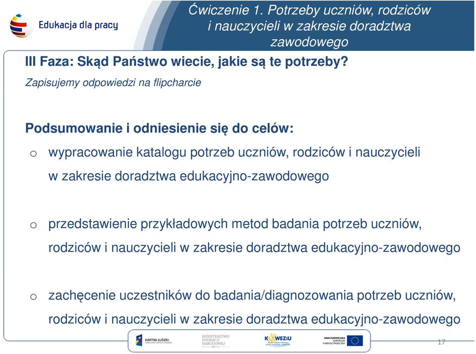 zakresie doradztwa edukacyjno-zawodowego o przedstawienie przykładowych metod badania potrzeb uczniów, rodziców i nauczycieli w zakresie doradztwa