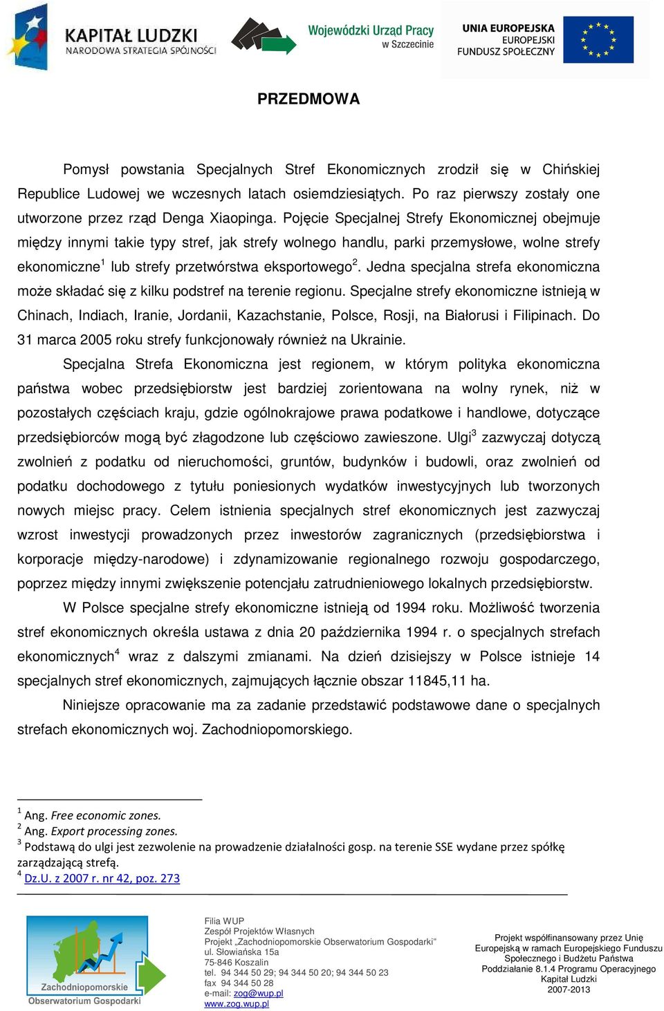 Pojęcie Specjalnej Strefy Ekonomicznej obejmuje między innymi takie typy stref, jak strefy wolnego handlu, parki przemysłowe, wolne strefy ekonomiczne 1 lub strefy przetwórstwa eksportowego 2.