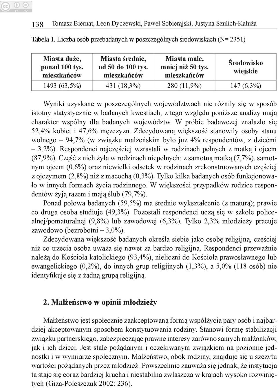 mieszkańców Środowisko wiejskie 1493 (63,5%) 431 (18,3%) 280 (11,9%) 147 (6,3%) Wyniki uzyskane w poszczególnych województwach nie różniły się w sposób istotny statystycznie w badanych kwestiach, z