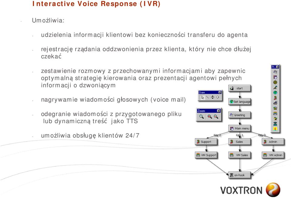 informacjami aby zapewnic optymalną strategię kierowania oraz prezentacji agentowi pełnych informacji o dzwoniącym -