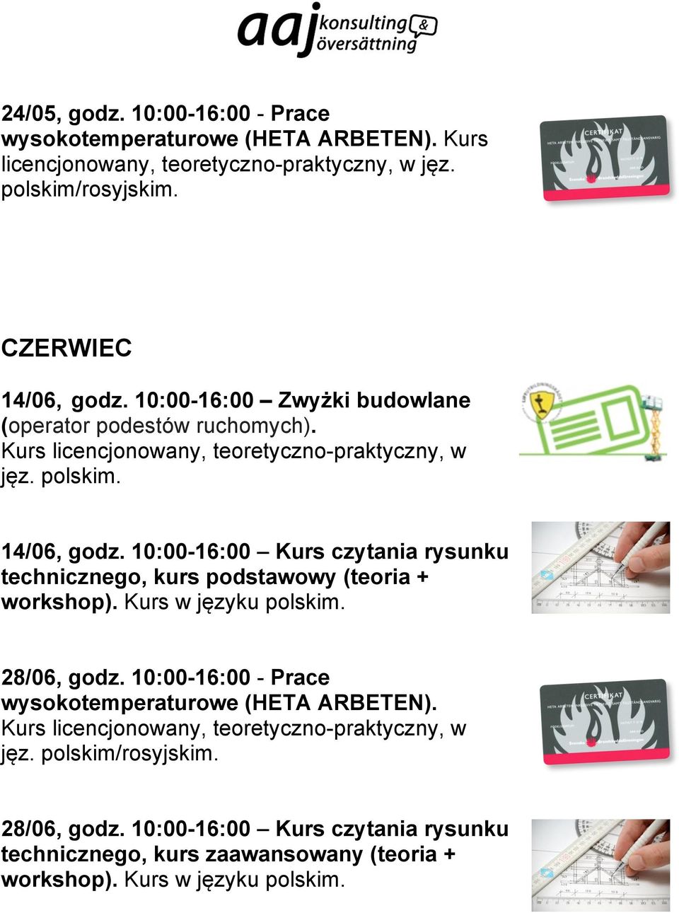 10:00-16:00 Kurs czytania rysunku technicznego, kurs podstawowy (teoria + workshop). Kurs w języku polskim.