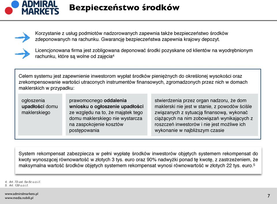 zṅych do okresĺonej wysokosći oraz zrekompensowanie wartosći utraconych instrumentoẃ finansowych, zgromadzonych przez nich w domach maklerskich w przypadku: ogłoszenia upadłosći domu maklerskiego