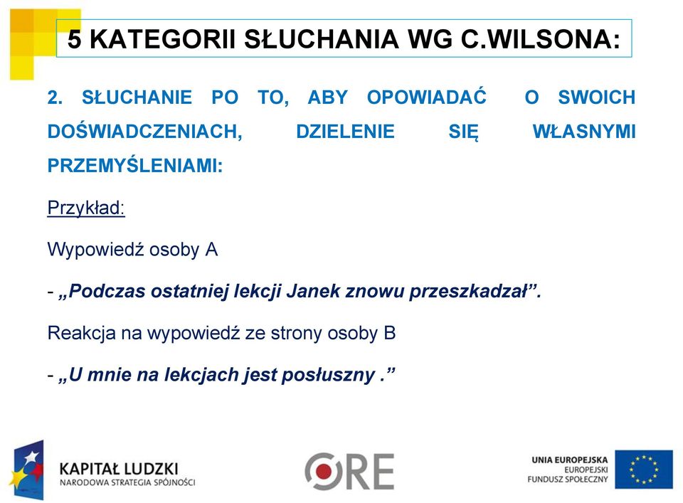 WŁASNYMI PRZEMYŚLENIAMI: Przykład: Wypowiedź osoby A - Podczas ostatniej