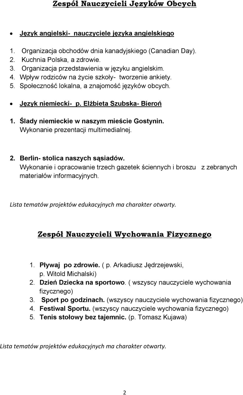 Elżbieta Szubska- Bieroń 1. Ślady niemieckie w naszym mieście Gostynin. Wykonanie prezentacji multimedialnej. 2. Berlin- stolica naszych sąsiadów.