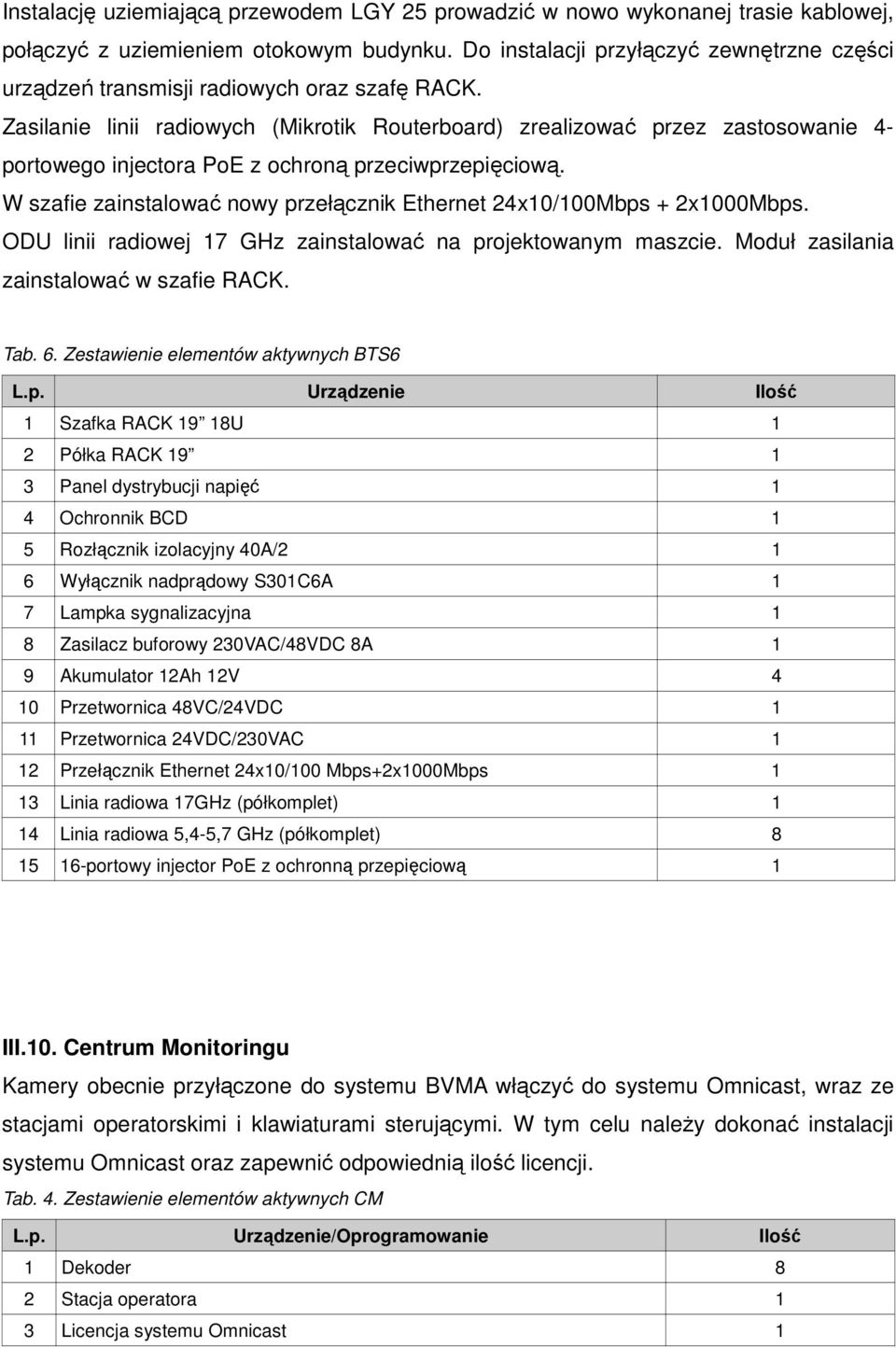 Zasilanie linii radiowych (Mikrotik Routerboard) zrealizować przez zastosowanie 4- portowego injectora PoE z ochroną przeciwprzepięciową.