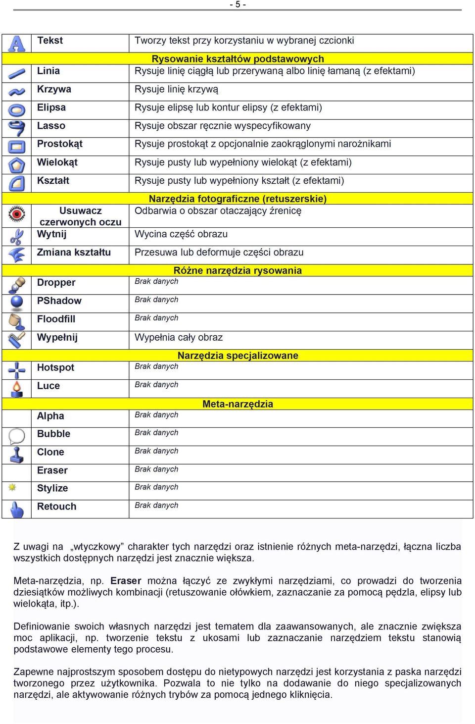 Definiowanie swoich własnych narzędzi jest tematem dla zaawansowanych, ale znacznie zwiększa moc aplikacji, np.