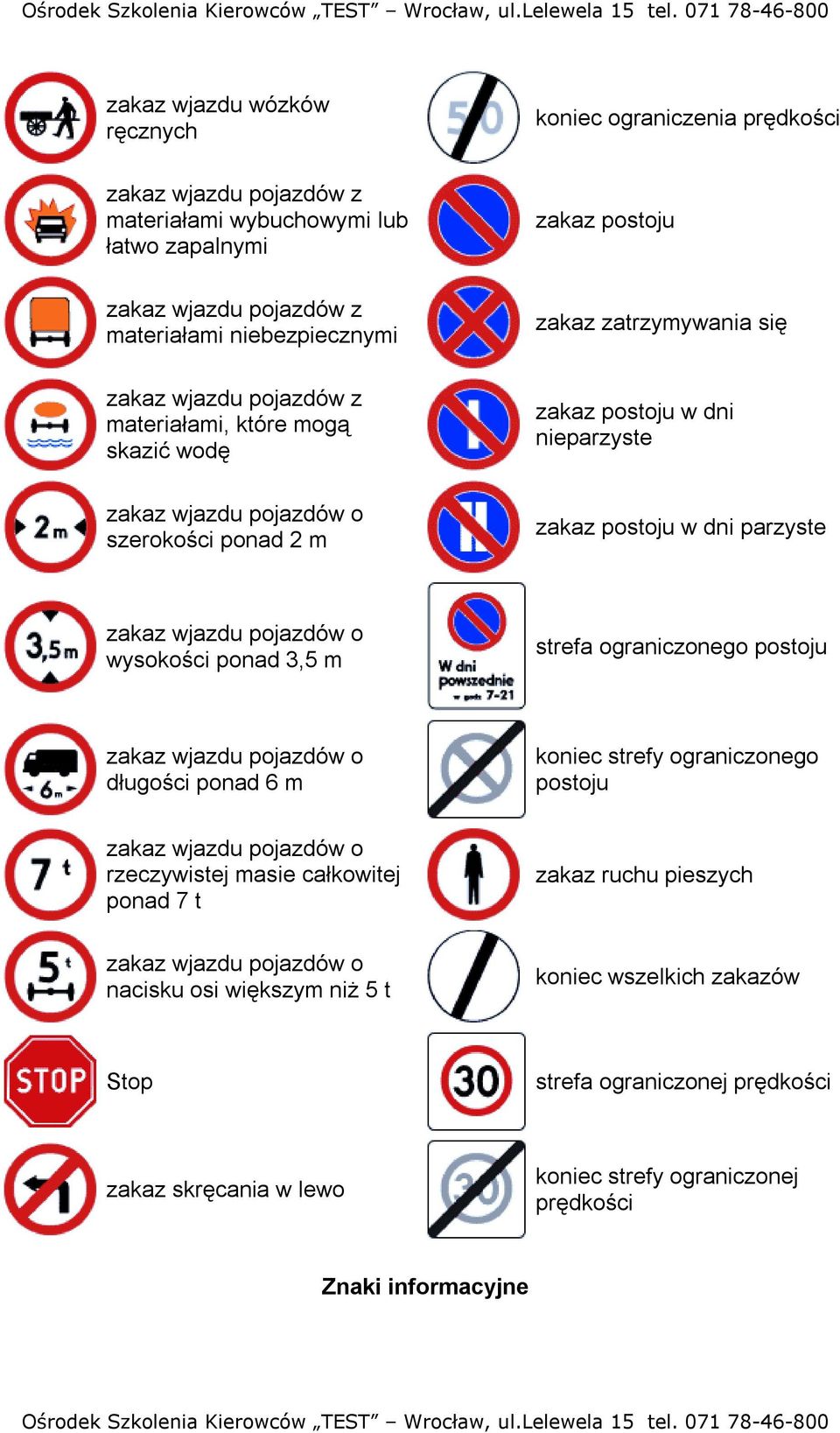 pojazdów o wysokości ponad 3,5 m strefa ograniczonego postoju zakaz wjazdu pojazdów o długości ponad 6 m koniec strefy ograniczonego postoju zakaz wjazdu pojazdów o rzeczywistej masie całkowitej