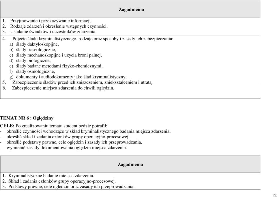 biologiczne, e) ślady badane metodami fizyko-chemicznymi, f) ślady osmologiczne, g) dokumenty i audiodokumenty jako ślad kryminalistyczny. 5.