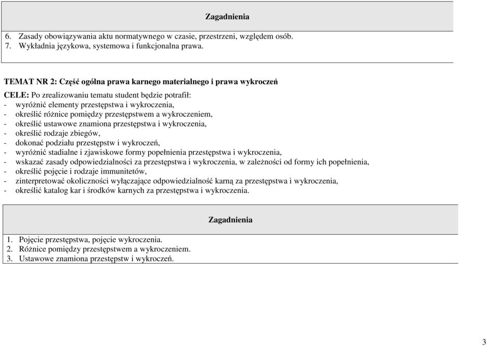 znamiona przestępstwa i wykroczenia, - określić rodzaje zbiegów, - dokonać podziału przestępstw i wykroczeń, - wyróżnić stadialne i zjawiskowe formy popełnienia przestępstwa i wykroczenia, - wskazać