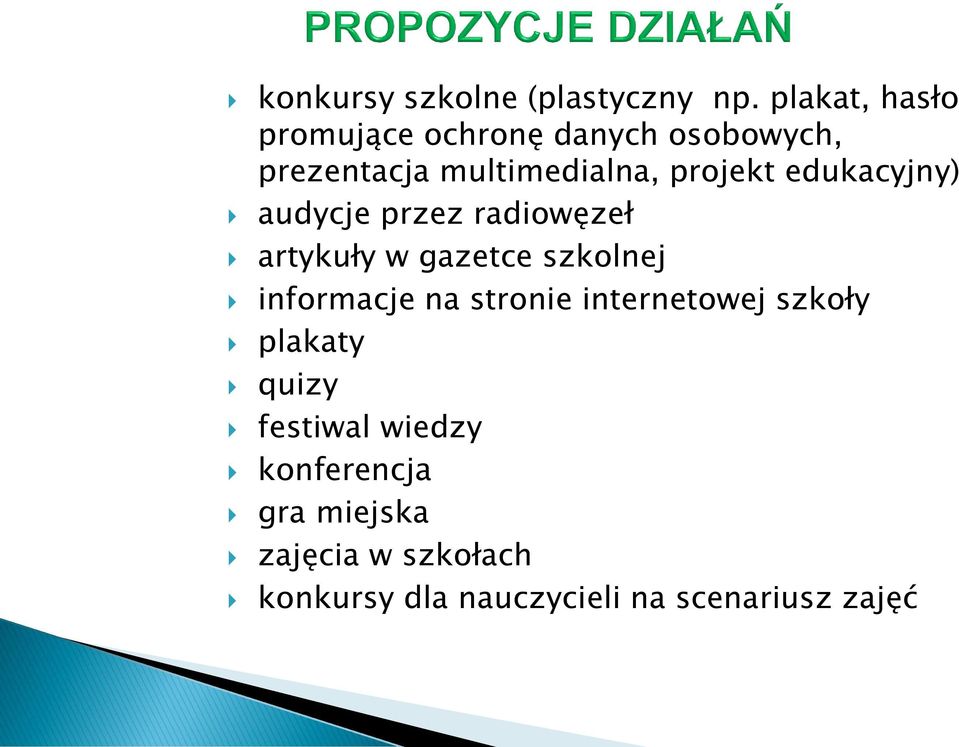 edukacyjny) audycje przez radiowęzeł artykuły w gazetce szkolnej informacje na