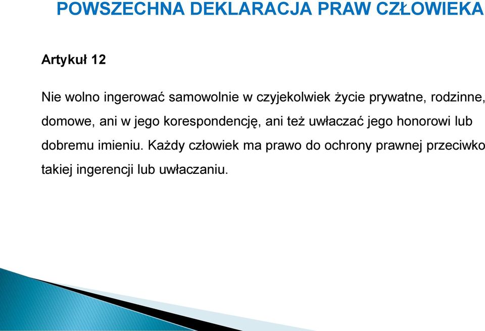 korespondencję, ani też uwłaczać jego honorowi lub dobremu imieniu.