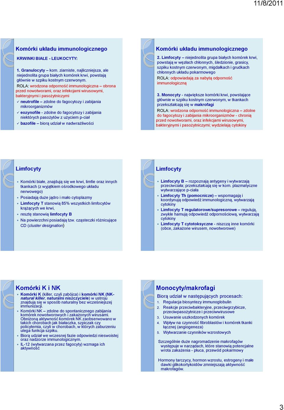 zdolne do fagocytozy i zabijania niektórych pasożytów z użyciem p-ciał bazofile biorą udział w nadwrażliwości Komórki układu immunologicznego 2.