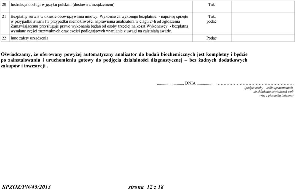 osoby trzeciej na koszt Wykonawcy - bezpłatną wymianę części zużywalnych oraz części podlegających wymianie z uwagi na zaistniałą awarię.