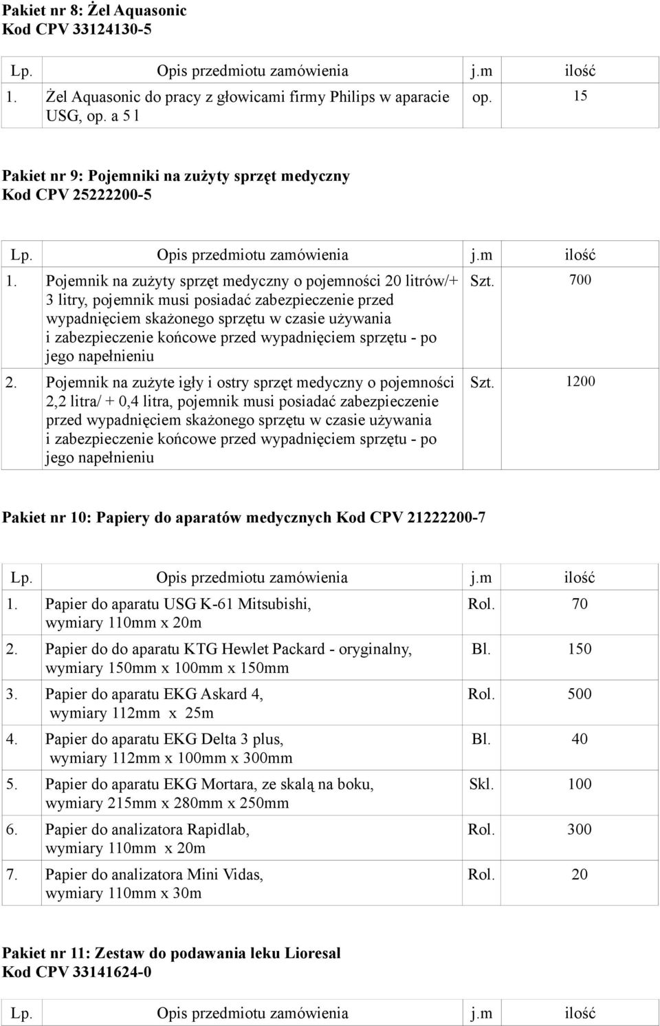 Pojemnik na zużyty sprzęt medyczny o pojemności 20 litrów/+ 3 litry, pojemnik musi posiadać zabezpieczenie przed wypadnięciem skażonego sprzętu w czasie używania i zabezpieczenie końcowe przed