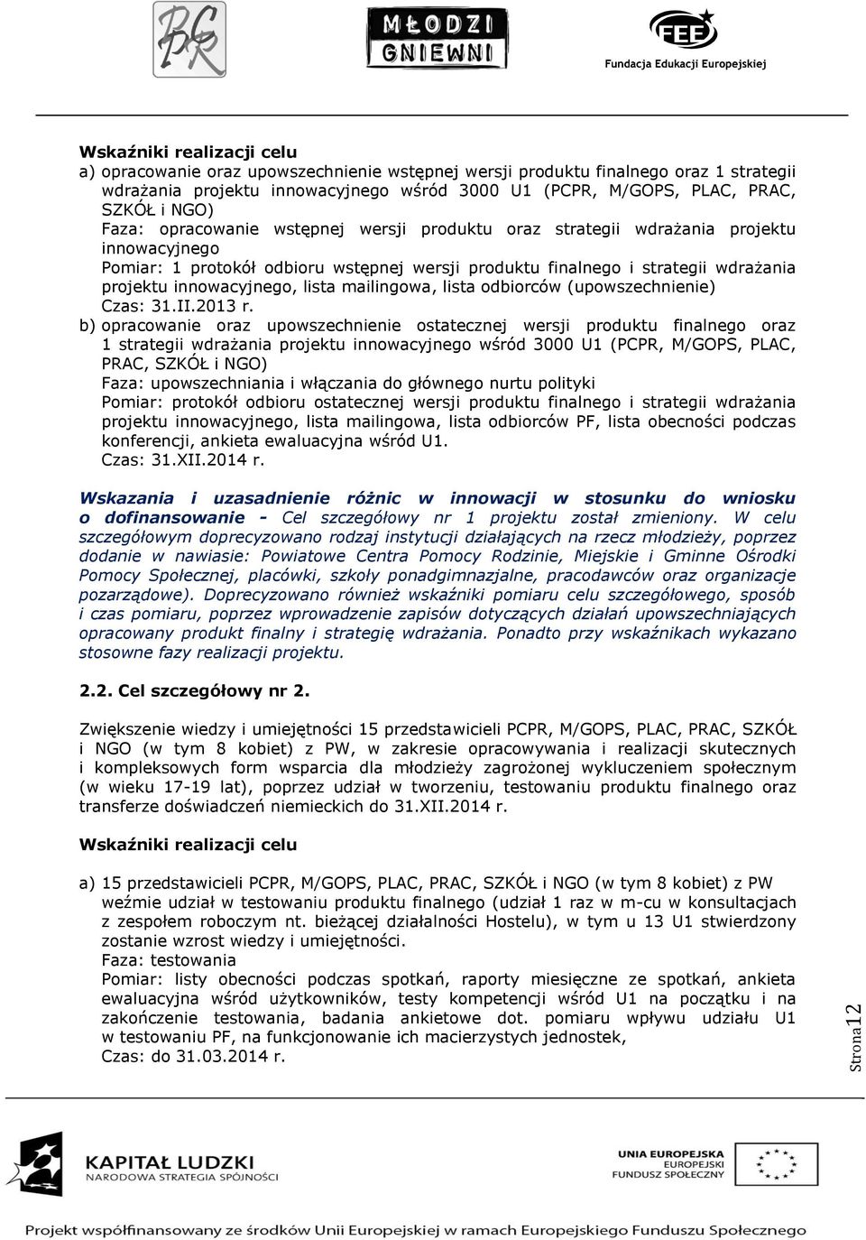 innowacyjnego, lista mailingowa, lista odbiorców (upowszechnienie) Czas: 31.II.2013 r.