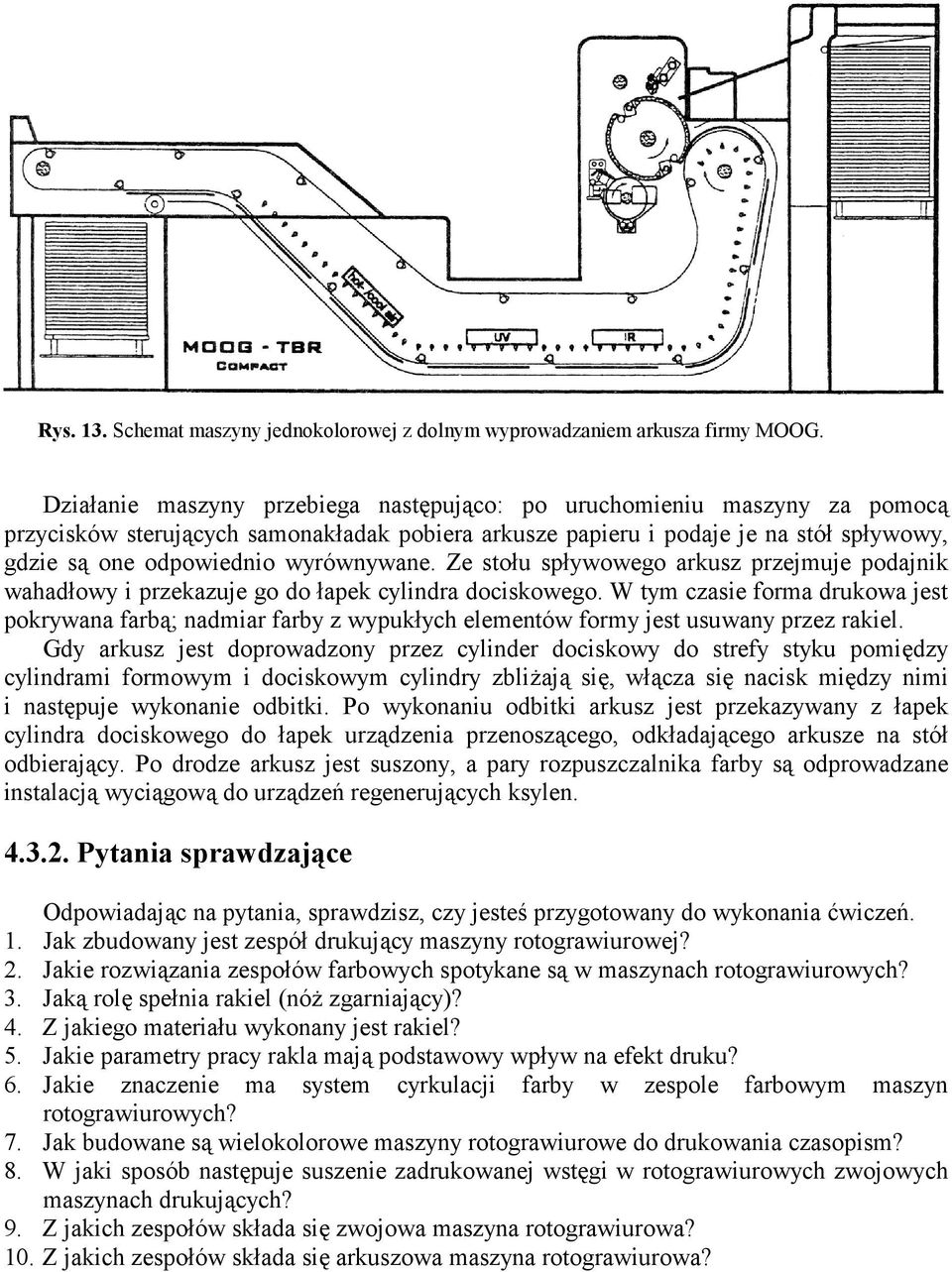 wyrównywane. Ze stołu spływowego arkusz przejmuje podajnik wahadłowy i przekazuje go do łapek cylindra dociskowego.