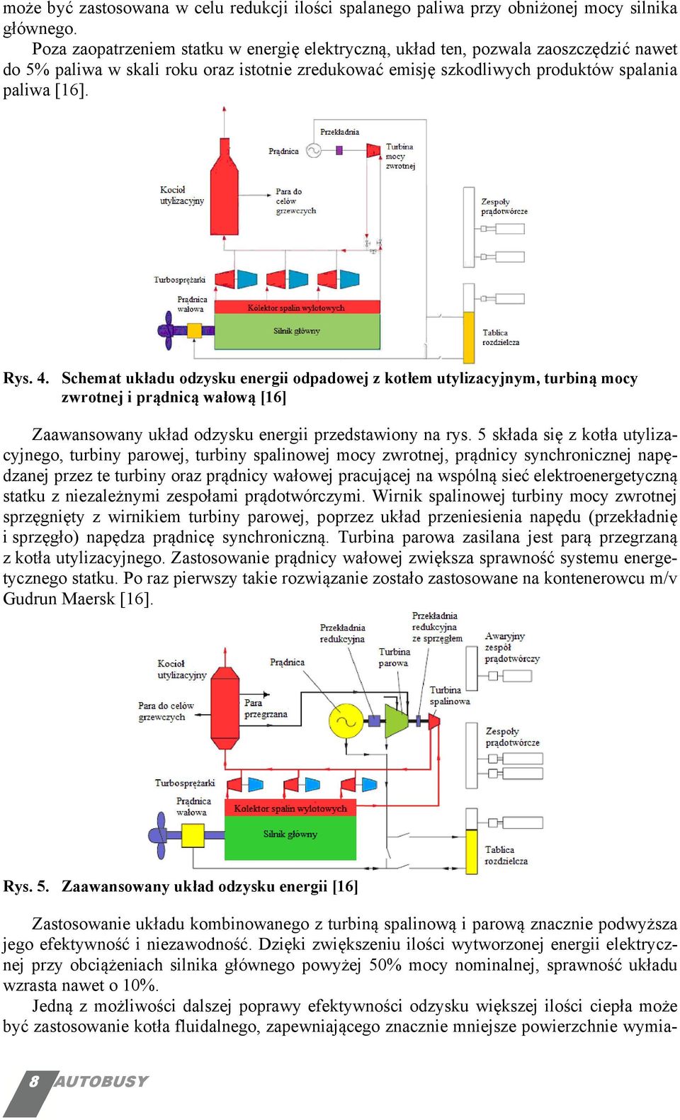 Schemat układu odzysku energii odpadowej z kotłem utylizacyjnym, turbiną mocy zwrotnej i prądnicą wałową [16] Zaawansowany układ odzysku energii przedstawiony na rys.